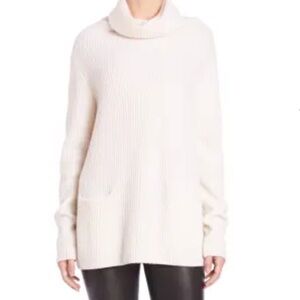 🤍Vince🤍 100% Cashmere EUC M Front Pocket Cashmere Cream Turtleneck Sweater.